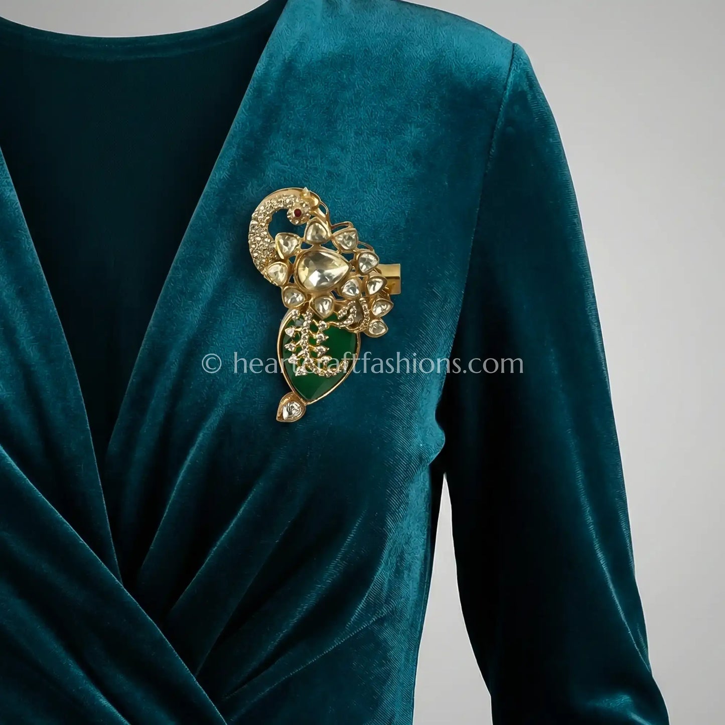 Emerald Green Kundan Floral Designer Brooch