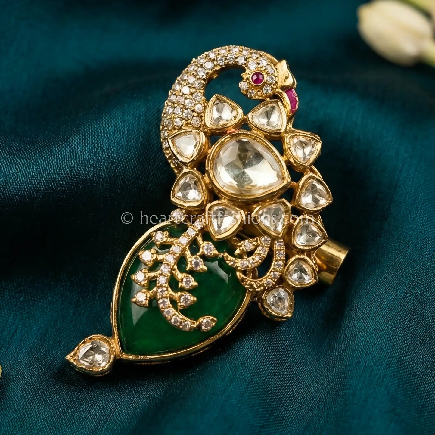 Emerald Green Kundan Floral Designer Brooch