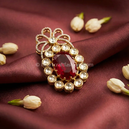 Emerald Green Kundan Halo Brooch