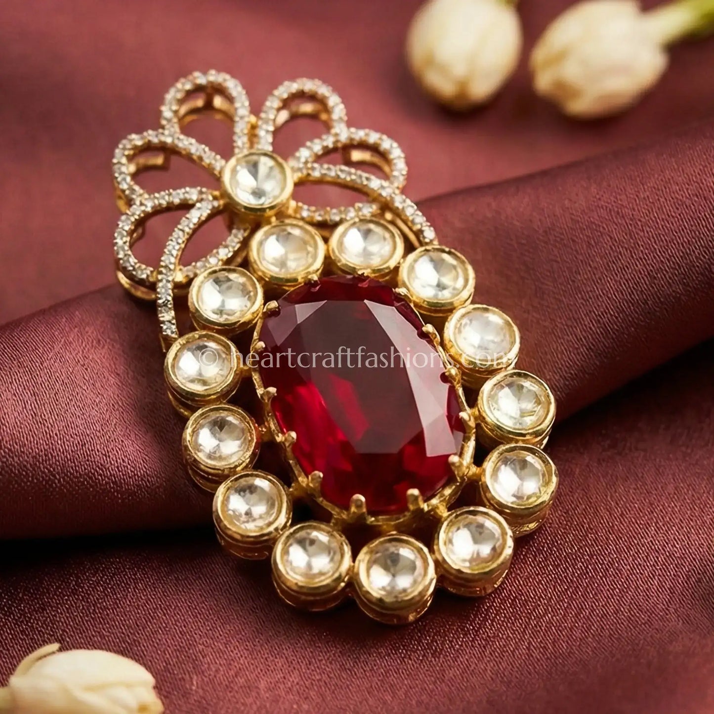 Emerald Green Kundan Halo Brooch