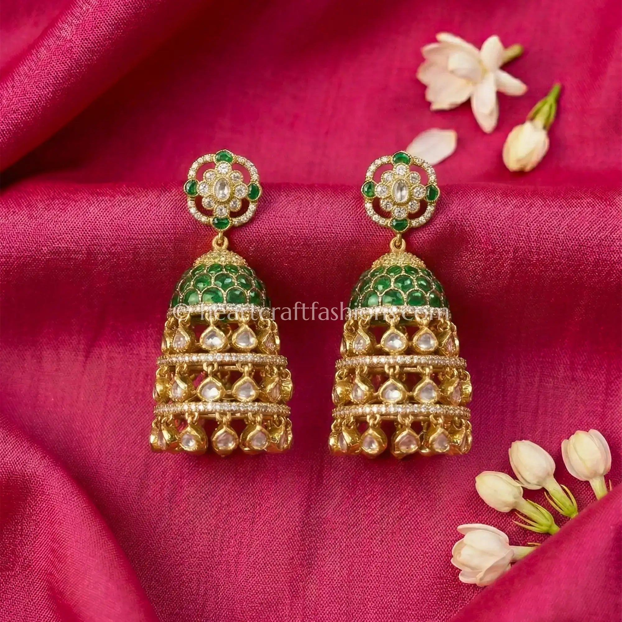 Emerald Green Sunehri Kundan Jhumar Jhumka