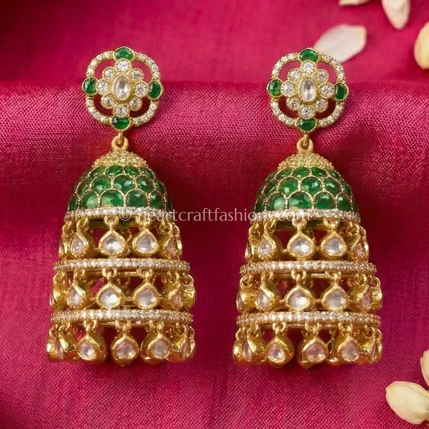 Emerald Green Sunehri Kundan Jhumar Jhumka