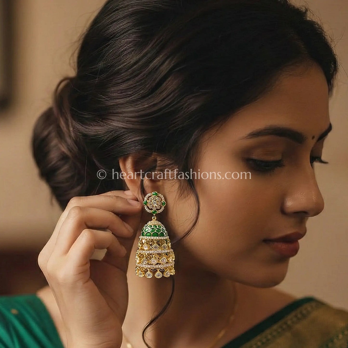 Emerald Green Sunehri Kundan Jhumar Jhumka