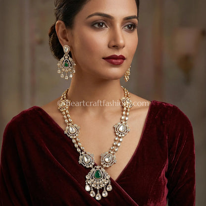 Emerald Green Royal Moissanite Doublet Kundan Necklace Set