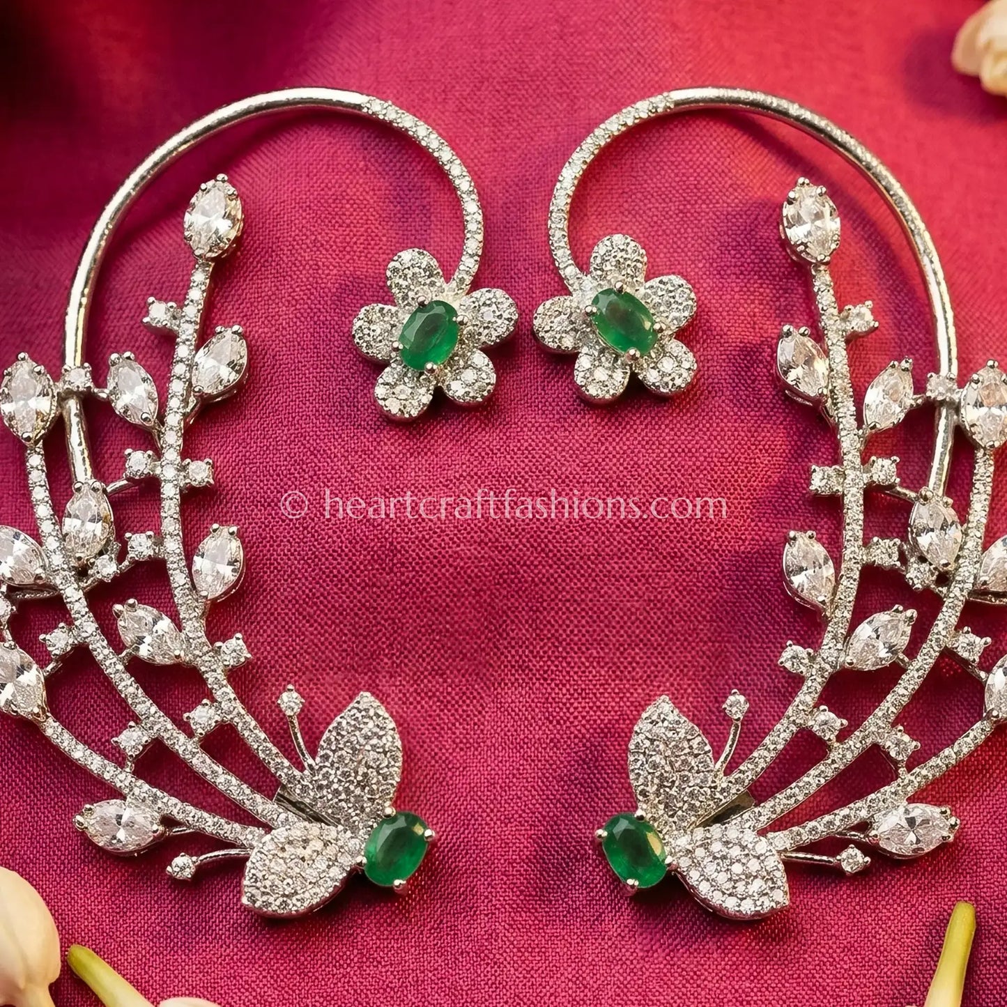 Emerald Green Zircon Floral Vine Ear Cuff