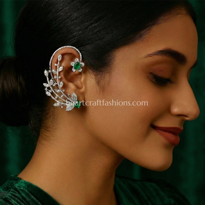 Emerald Green Zircon Floral Vine Ear Cuff