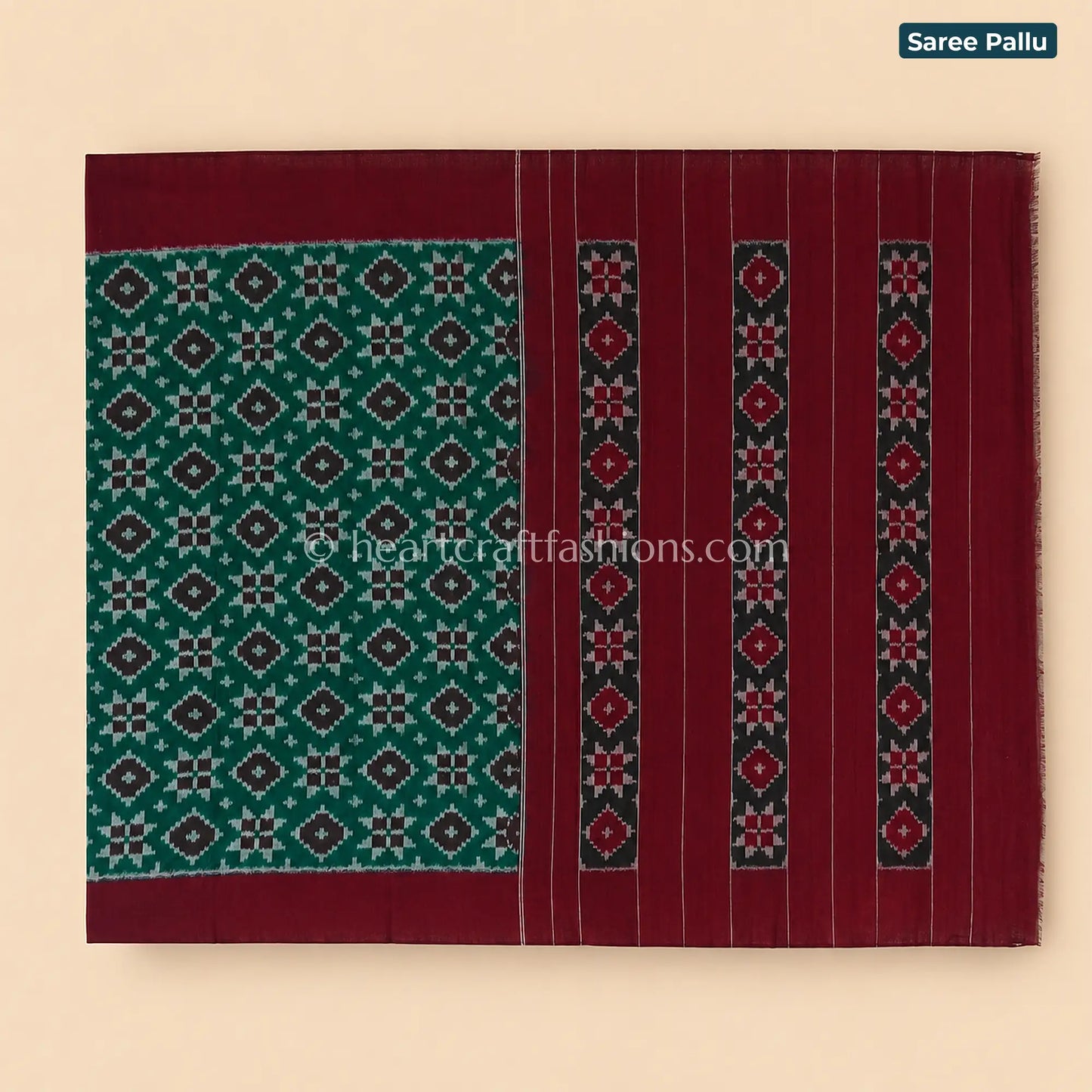 Emerald Green & Deep Maroon Telia Rumal Ikat Mercerized Cotton Saree