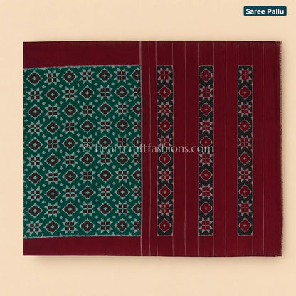 Emerald Green & Deep Maroon Telia Rumal Ikat Mercerized Cotton Saree