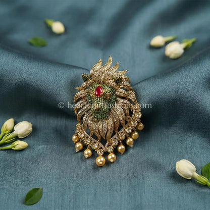 Emerald Green & Ruby Red Lion Statement Brooch