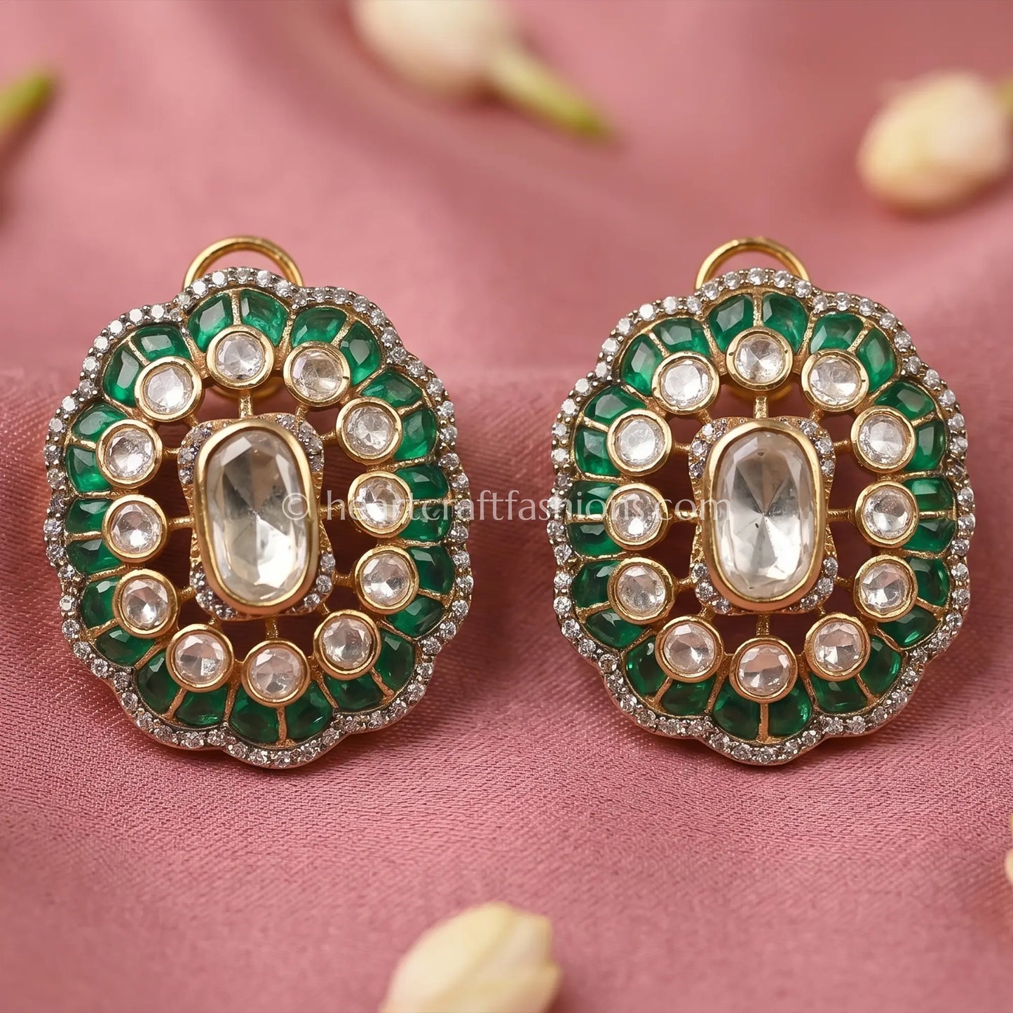 Emerald Gulnaar Moissanite Polki Studs
