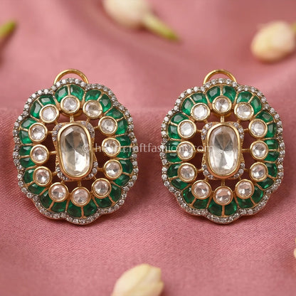 Emerald Gulnaar Moissanite Polki Studs