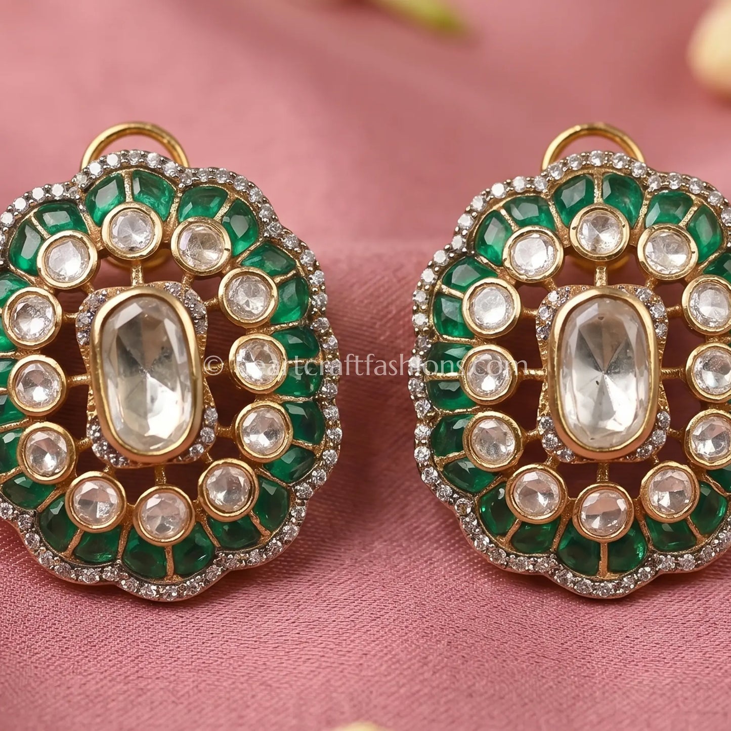 Emerald Gulnaar Moissanite Polki Studs