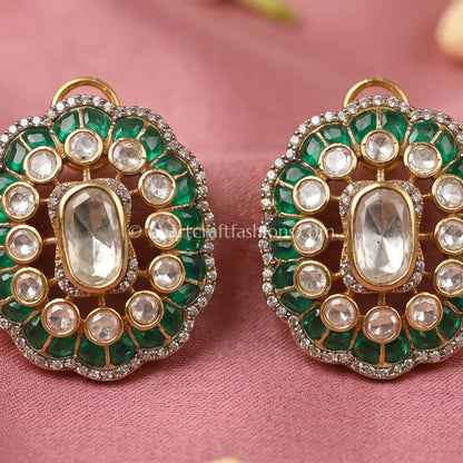 Emerald Gulnaar Moissanite Polki Studs