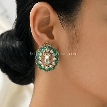 Emerald Gulnaar Moissanite Polki Studs