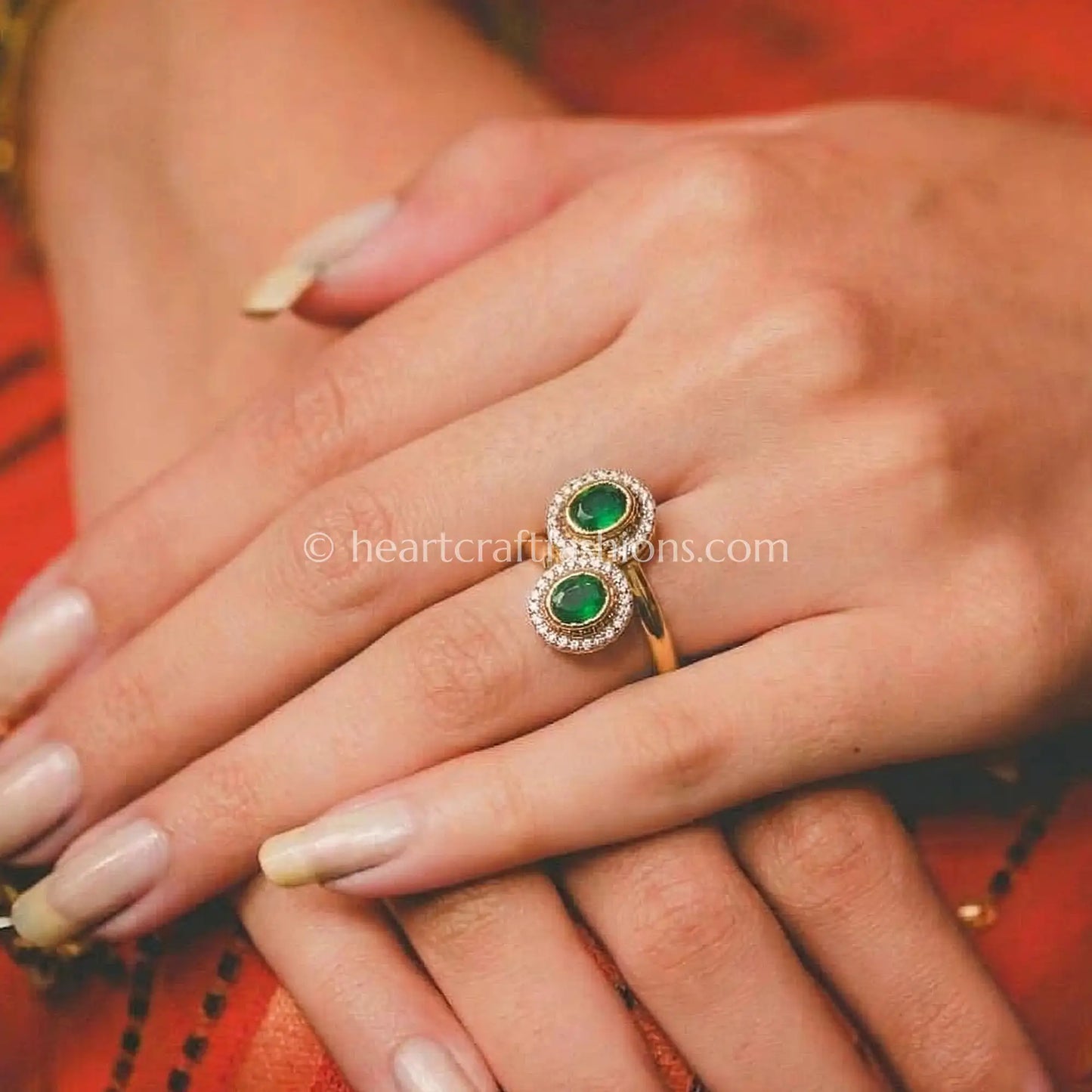 Emerald Halo Moissanite Adjustable Ring