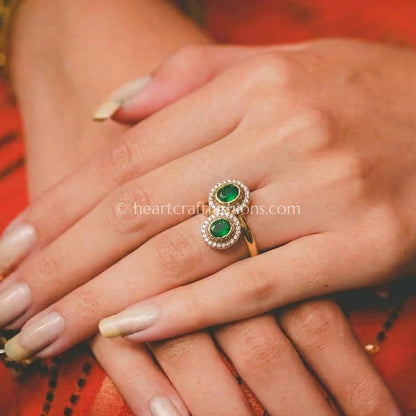 Emerald Halo Moissanite Adjustable Ring