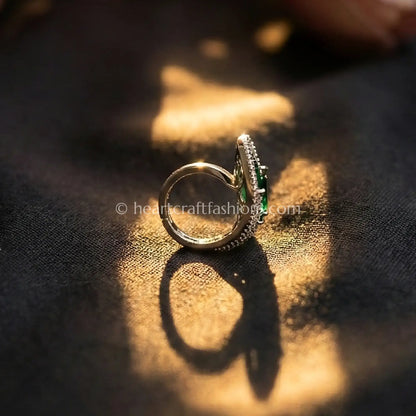 Emerald Halo Teardrop Statement Ring