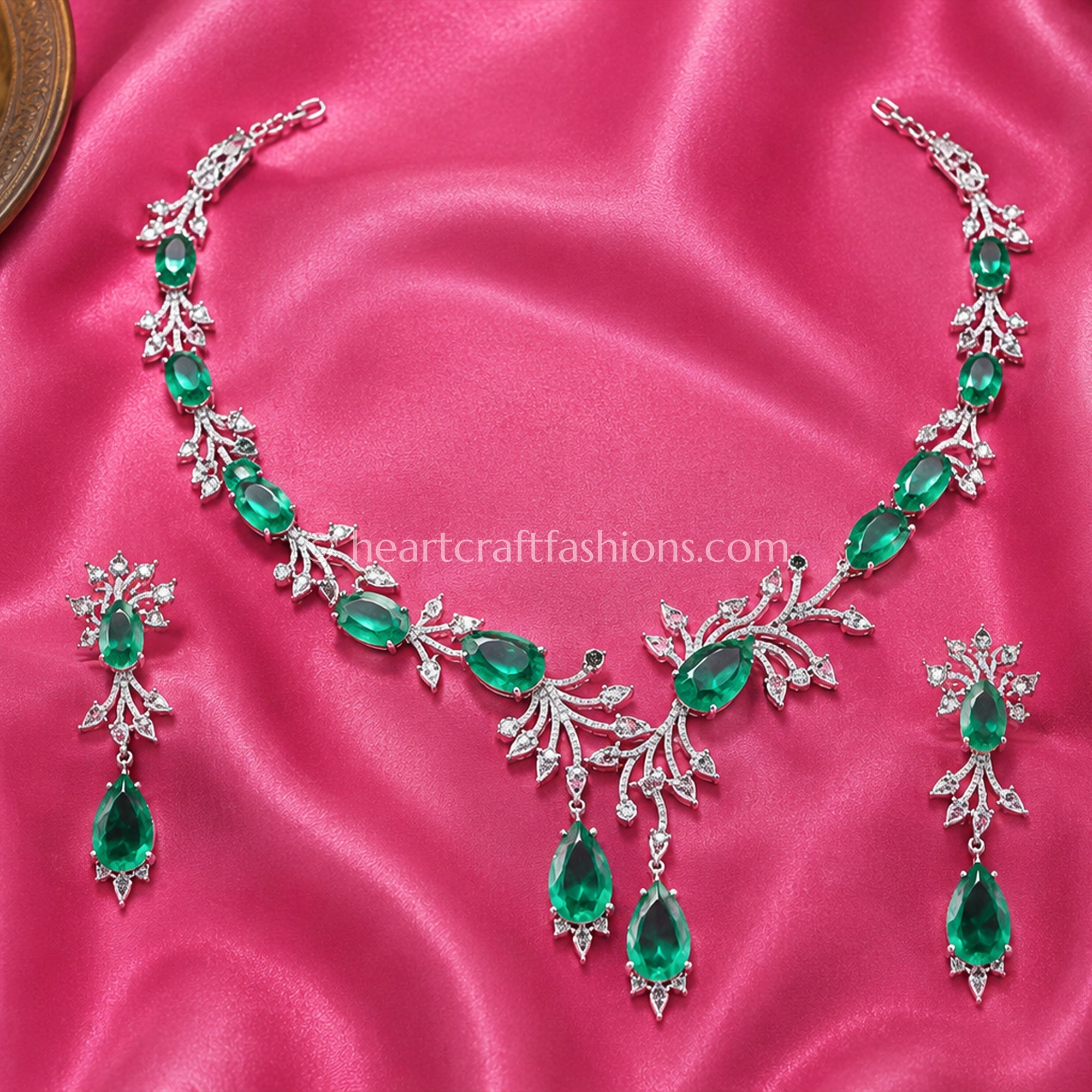 Emerald Leaf Branch Cascading Y-Necklace Set