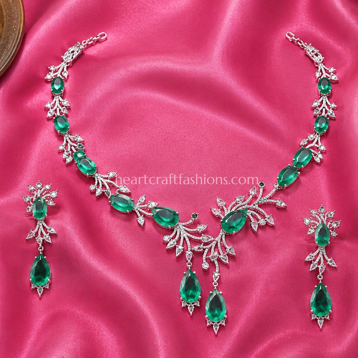 Emerald Leaf Branch Cascading Y-Necklace Set