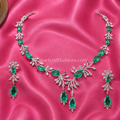 Emerald Leaf Branch Cascading Y-Necklace Set