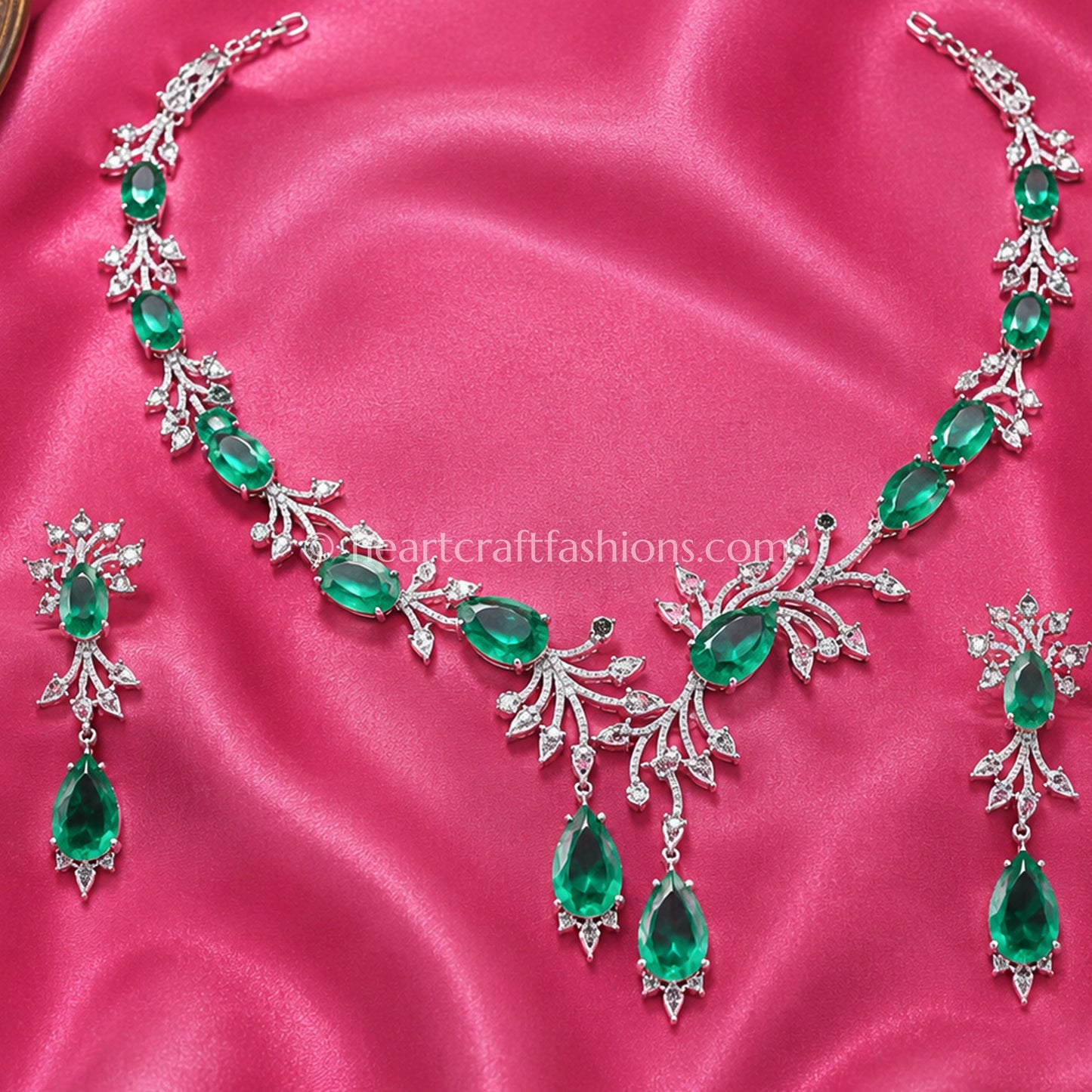 Emerald Leaf Branch Cascading Y-Necklace Set