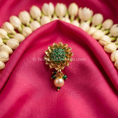 Emerald Lotus Flower Pearl Drop Maharashtrian Nath