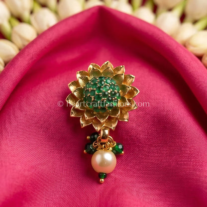 Emerald Lotus Flower Pearl Drop Maharashtrian Nath