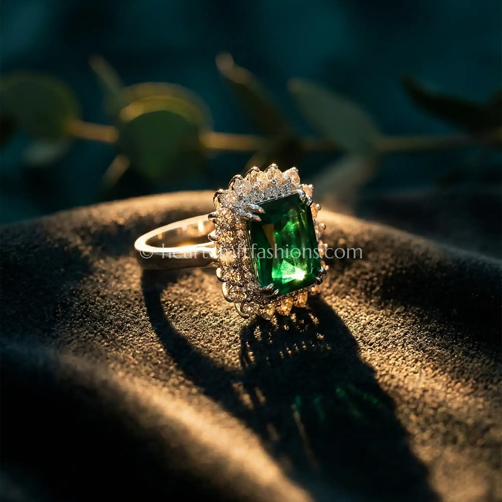 Emerald Majesty Double Halo Statement Ring