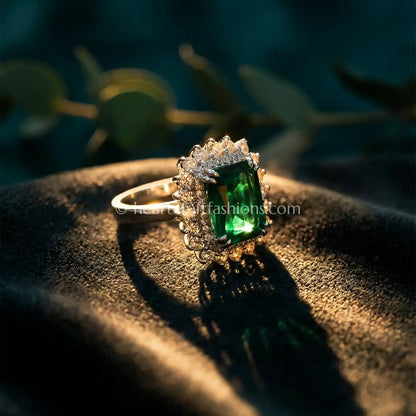 Emerald Majesty Double Halo Statement Ring