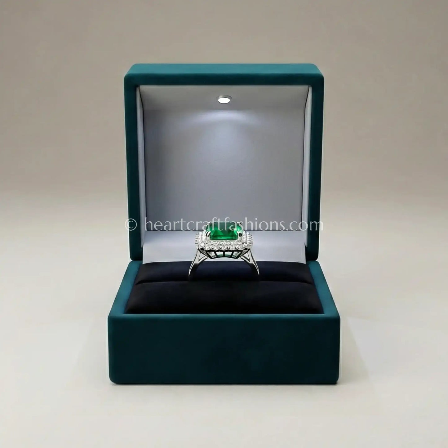 Emerald Majesty Double Halo Statement Ring