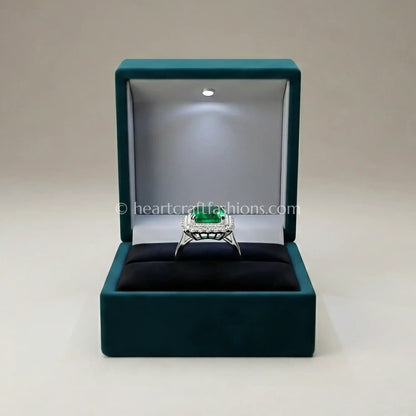 Emerald Majesty Double Halo Statement Ring