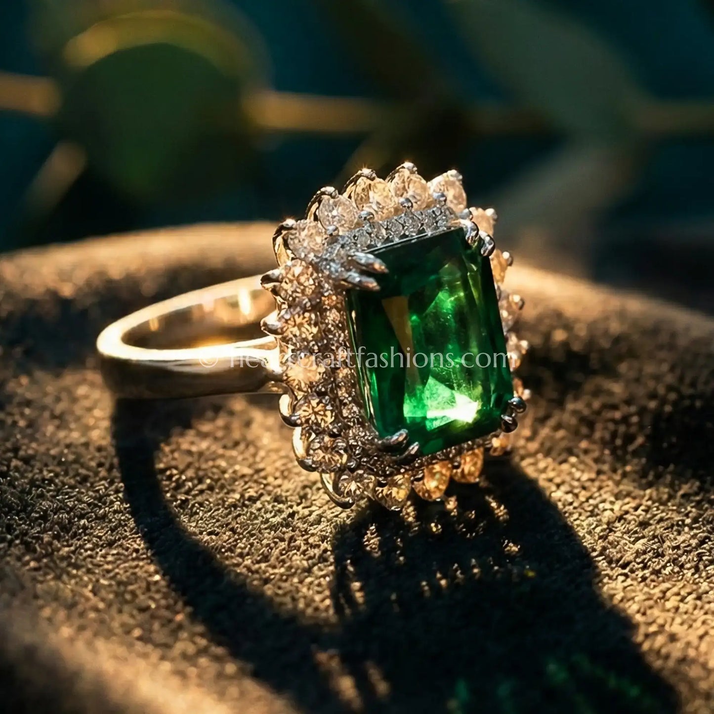 Emerald Majesty Double Halo Statement Ring