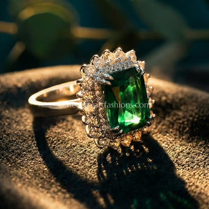 Emerald Majesty Double Halo Statement Ring