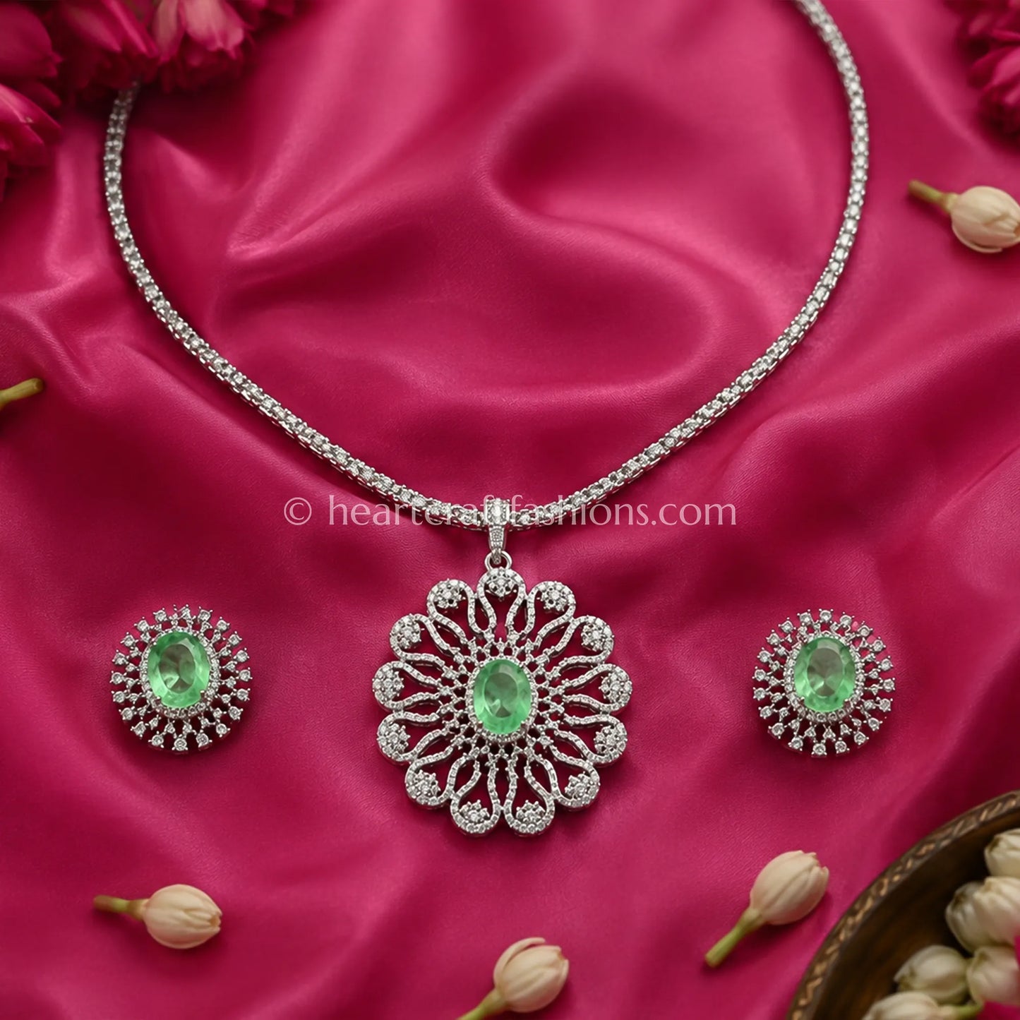 Emerald Medallion Statement Pendant Set