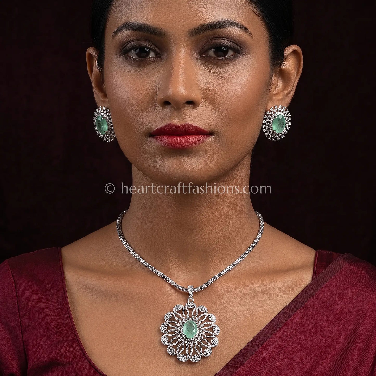 Emerald Medallion Statement Pendant Set