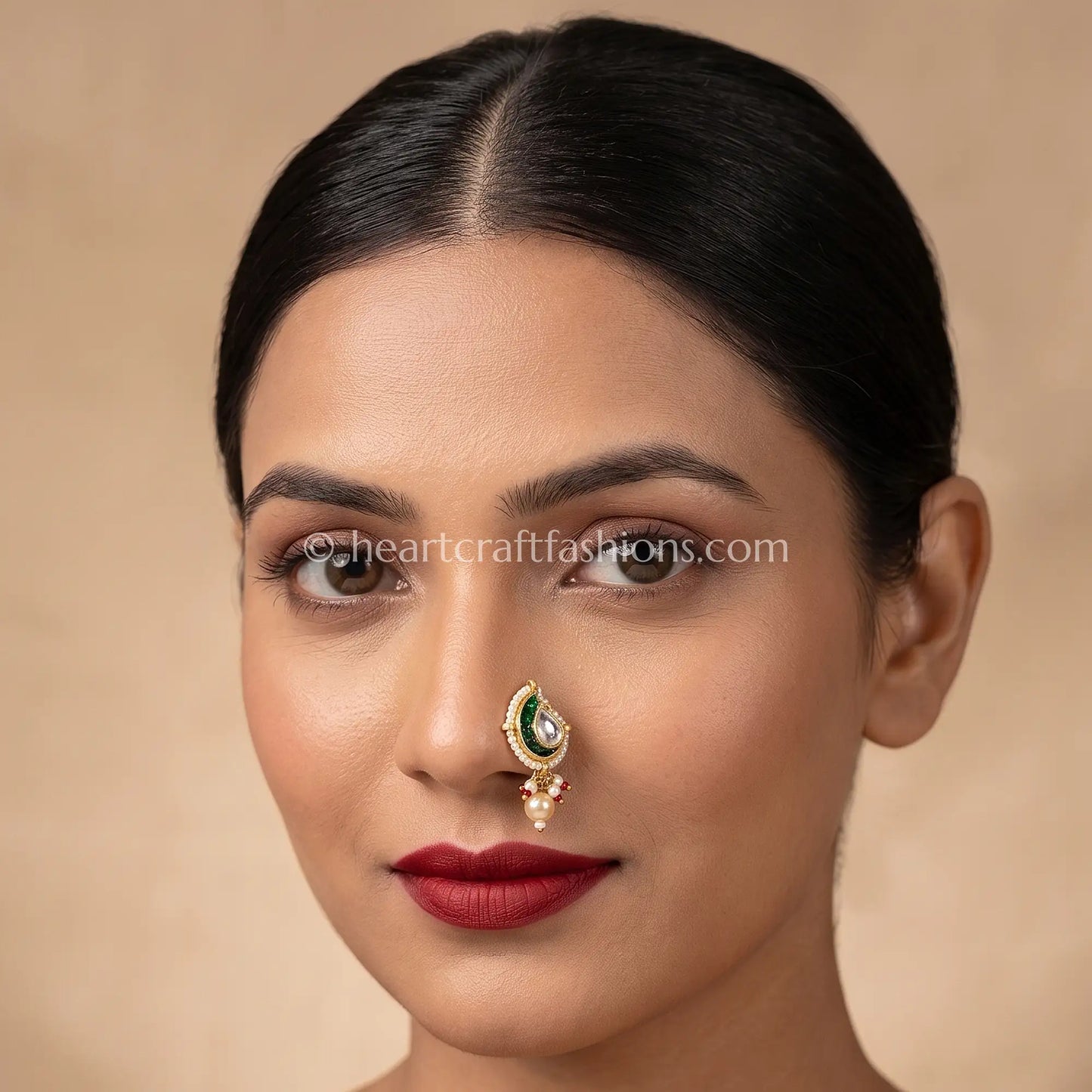 Emerald Meenakari Pachi Kundan Paisley Nath