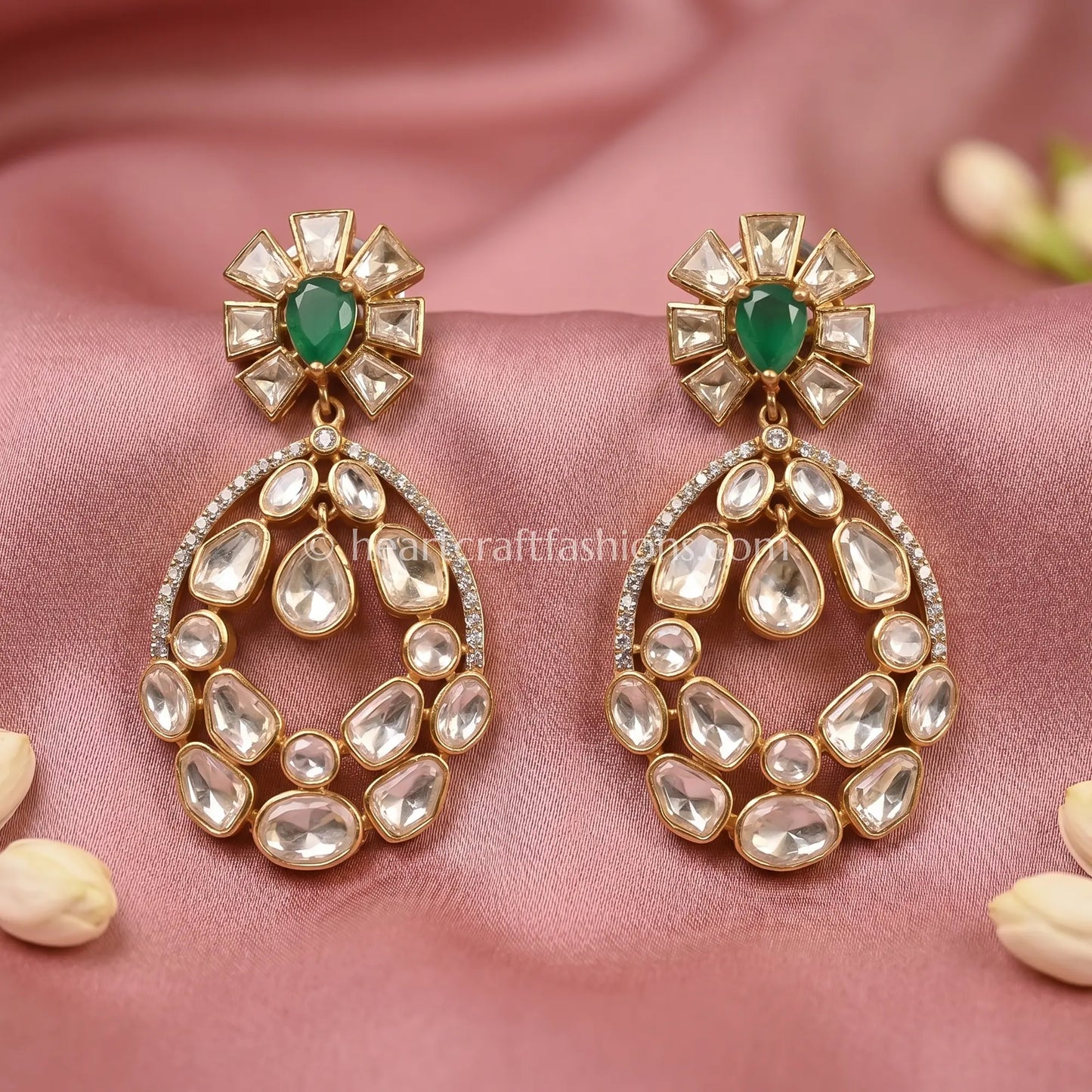 Emerald Noor Moissanite Polki Danglers