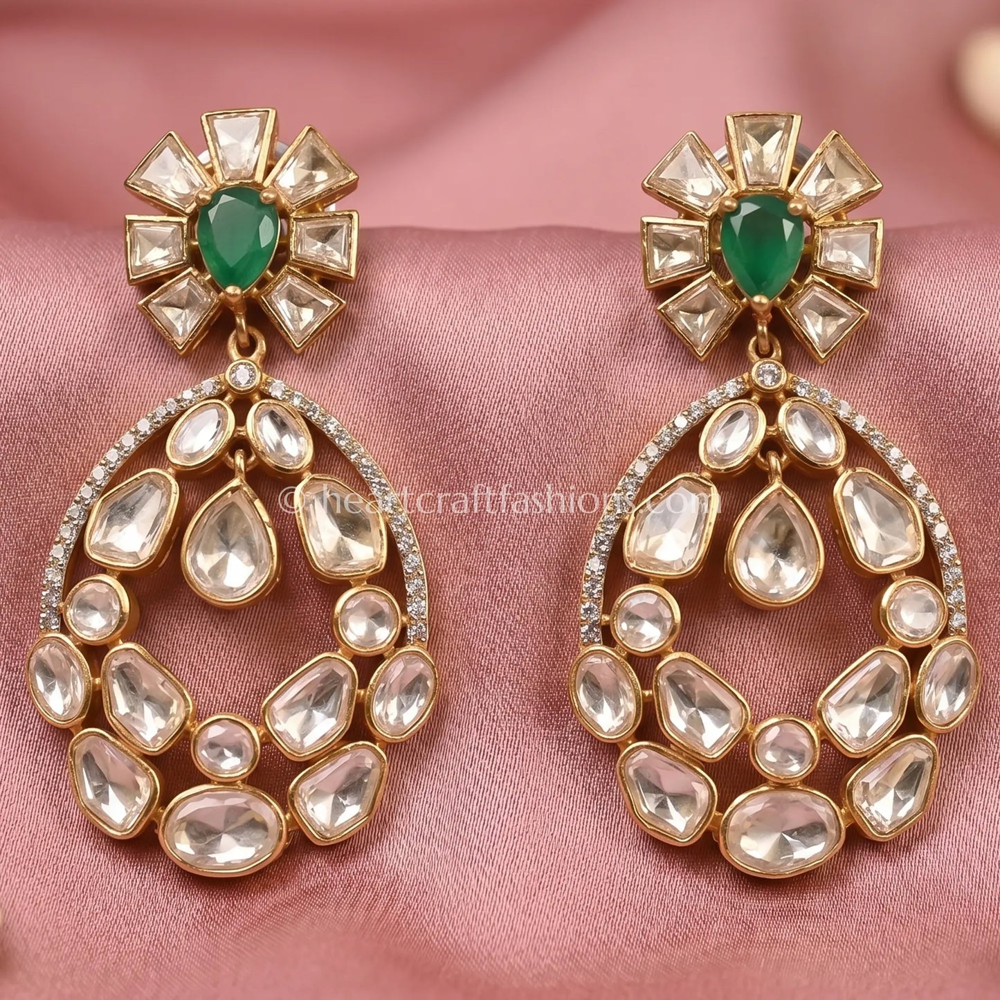 Emerald Noor Moissanite Polki Danglers