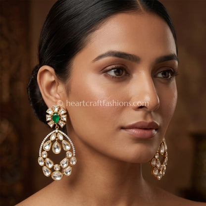 Emerald Noor Moissanite Polki Danglers