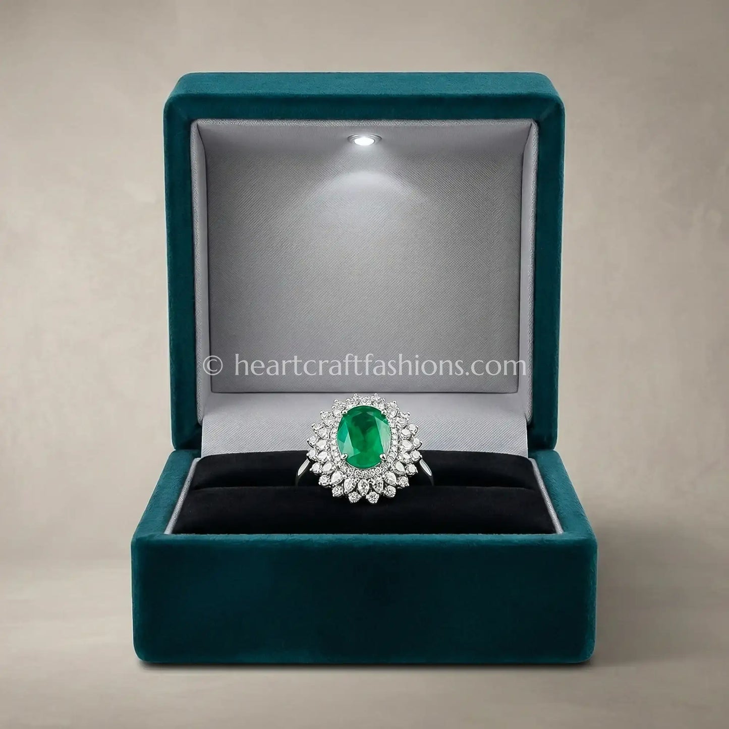 Emerald Oval Double Halo Ring