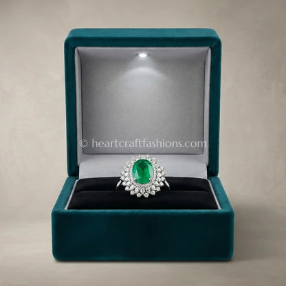 Emerald Oval Double Halo Ring