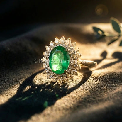 Emerald Oval Double Halo Ring