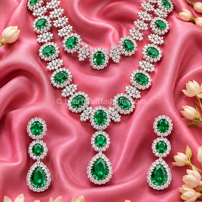 Emerald Oval Solitaire Double-Strand Set