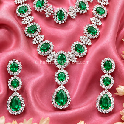 Emerald Oval Solitaire Double-Strand Set