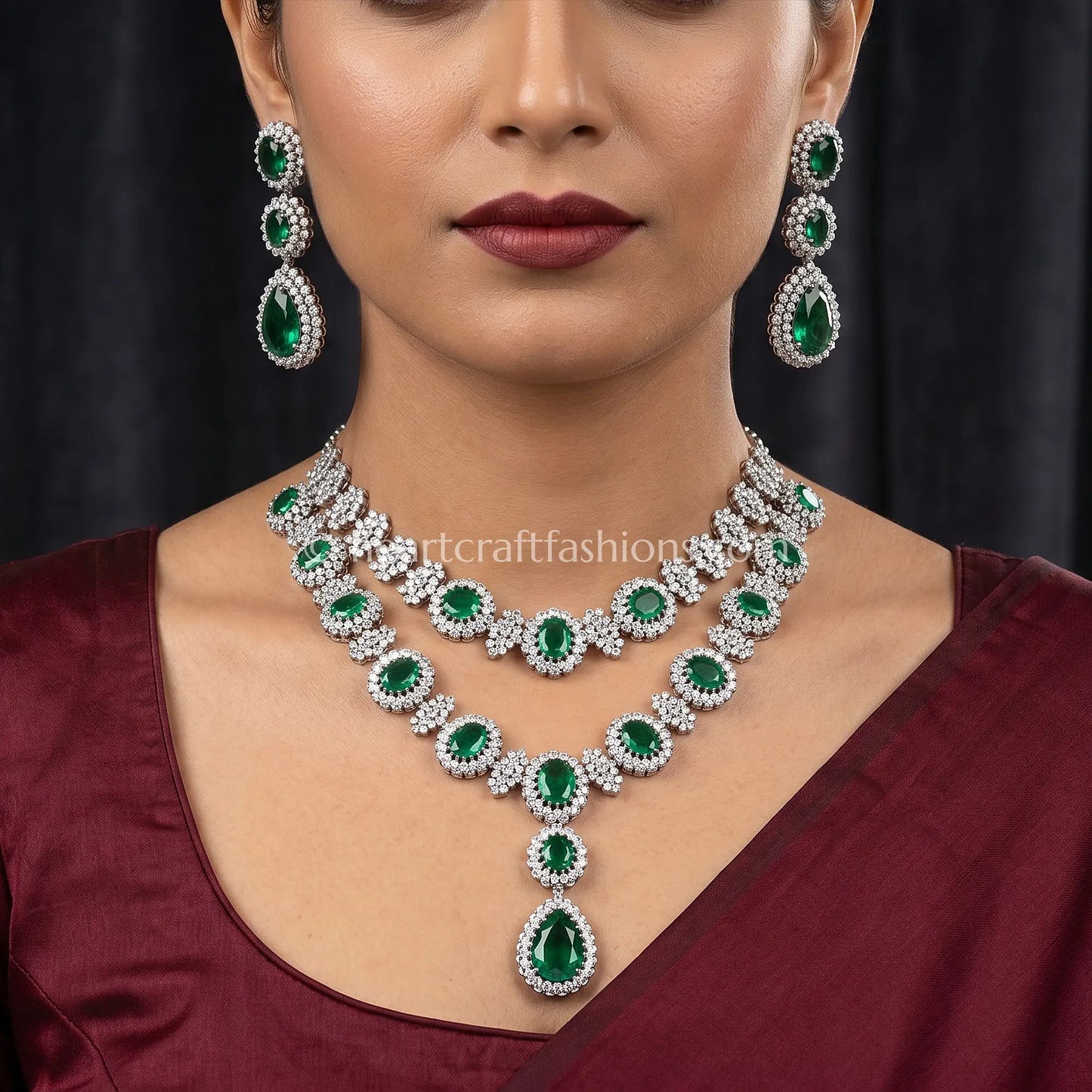 Emerald Oval Solitaire Double-Strand Set