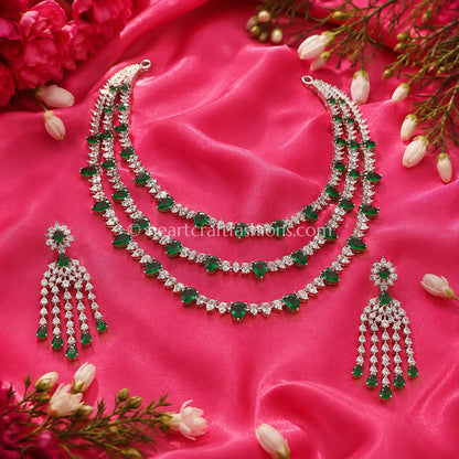 Emerald Pear-Cut 3-Tier Layered Necklace Set