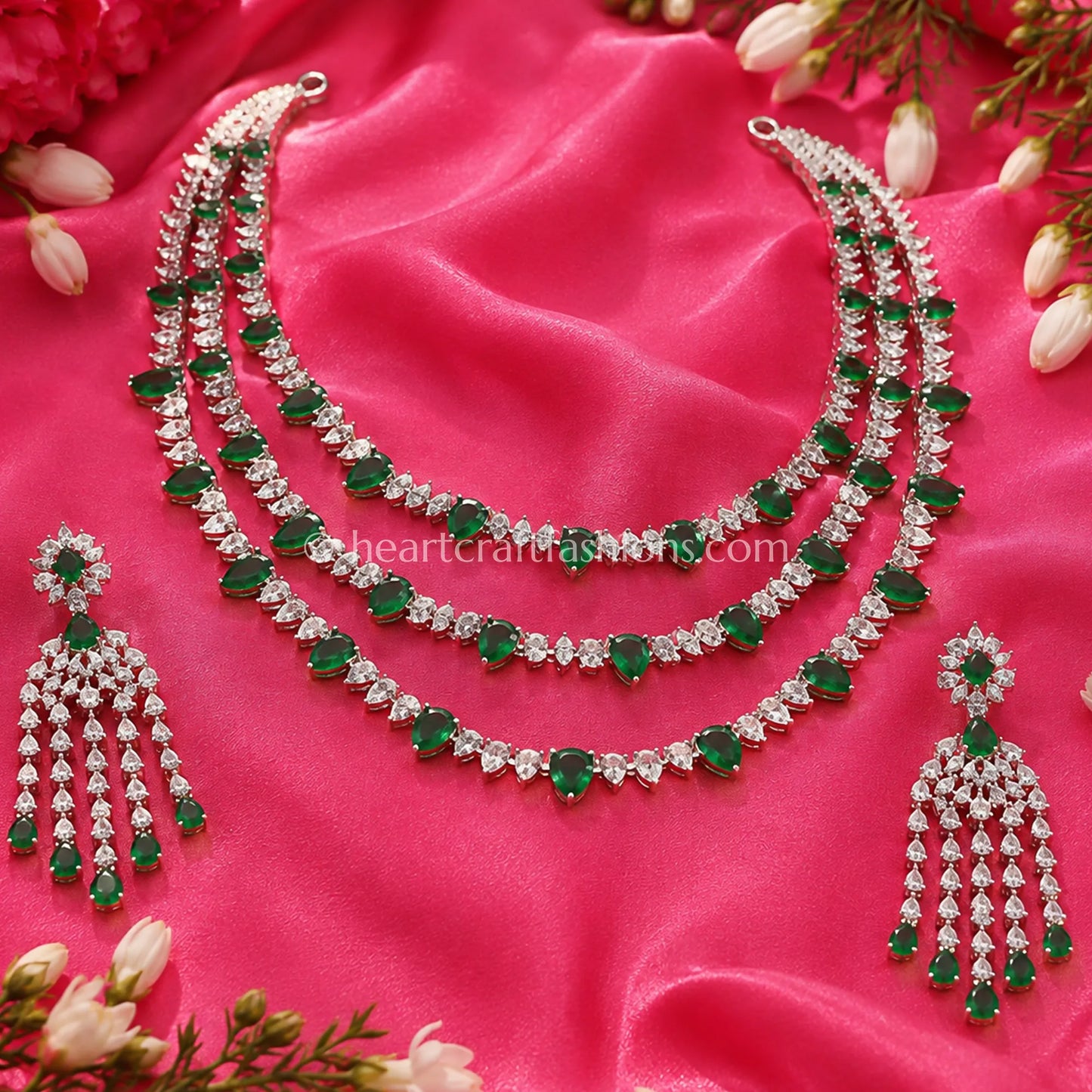 Emerald Pear-Cut 3-Tier Layered Necklace Set