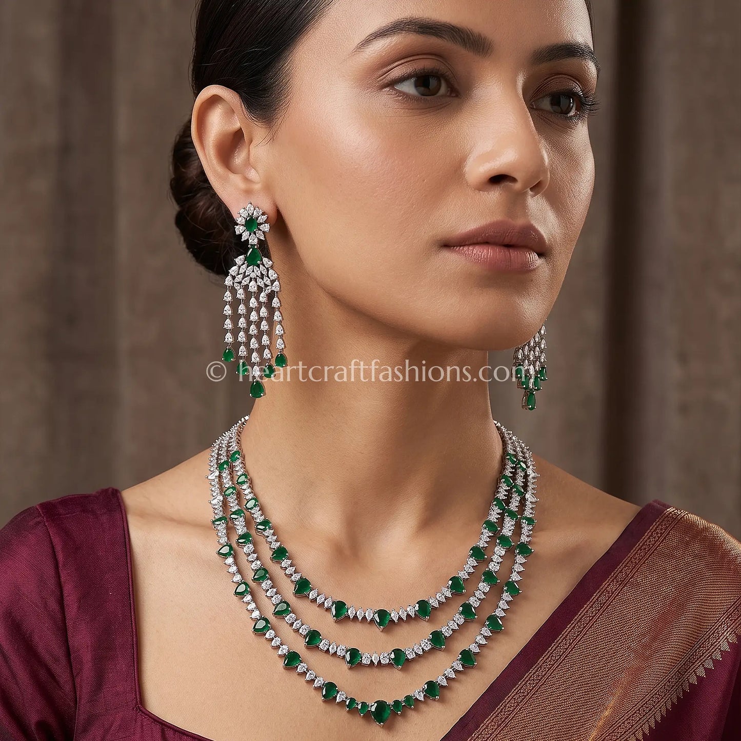 Emerald Pear-Cut 3-Tier Layered Necklace Set