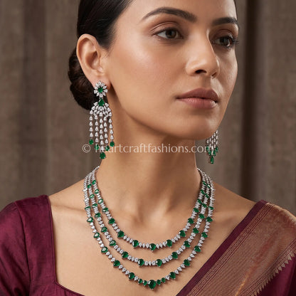 Emerald Pear-Cut 3-Tier Layered Necklace Set
