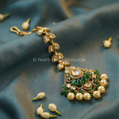 Emerald Pearl Polki Maang Tikka